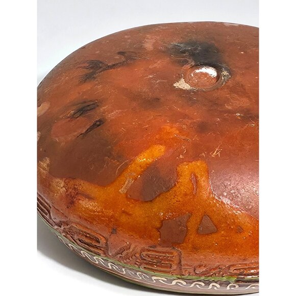 Handcrafted Vintage Folk Art Mexican Clay Pottery Bowl With Green White Accents - Picture 12 of 12